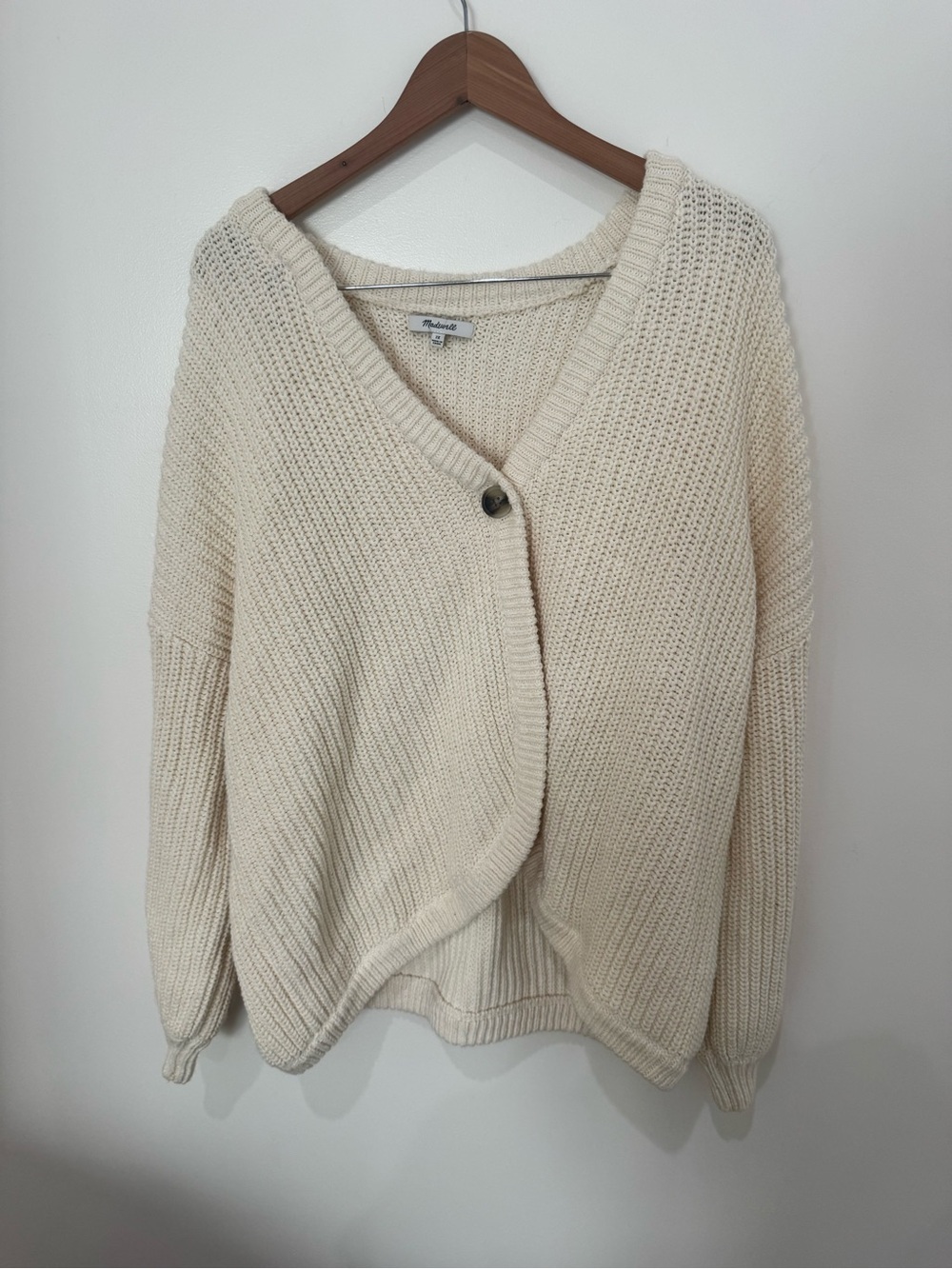 Madewell Cream Single-Button V-Neck Knit Cardigan - Picture 3 of 8